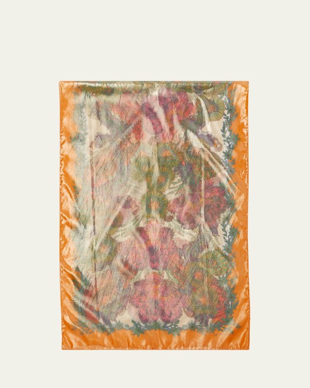 Floral Printed Shiny Silk Scarf